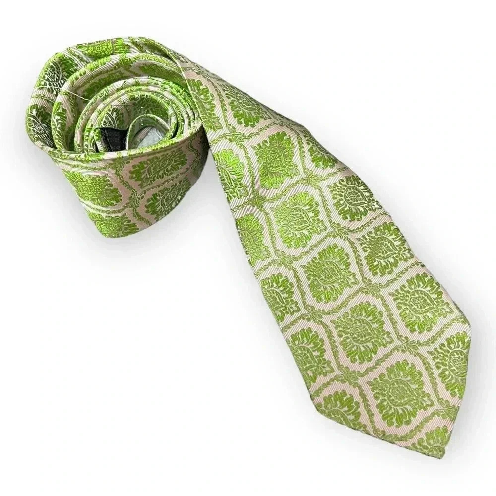 Setazone Mens Pink Green Paisley Silk Handmade Tie Wedding‎